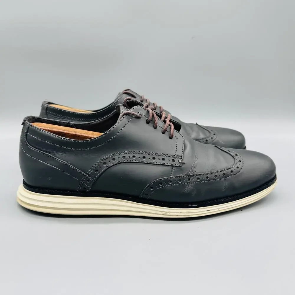 Cole Haan Shoes Mens 9.5 Gray Leather OriginalGrand Wingtip Oxford Dress Brogue